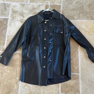 Black oversized faux leather jacket